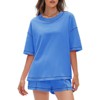 EXLURA Women's Casual Summer 2 Piece Sets 100% Cotton Short Sleeve Tshirt and Shorts Matching Sweatsuits Lounge Set 2025 - 2 of 4