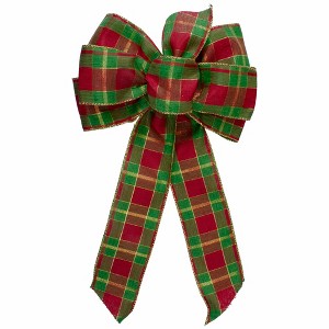Northlight Plaid 6-Loop Christmas Bow Decoration - 9" x 14" - Red and Green - 1 of 3