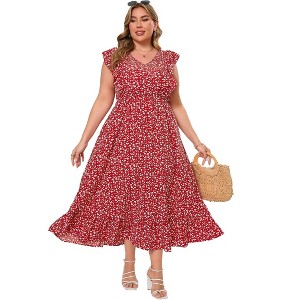 Clearlove Women's Summer Plus Size Dress Ruffle Cap Sleeveless V Neck Side Split Long Beach Maxi Dress - 1 of 4