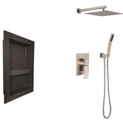 ALEXOUN System with Shower Head, Hand Shower, Hose, Valve Trim,Lever Handles and Niche