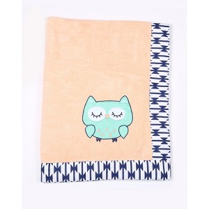 Bacati - Aztec Coral/Mint/Navy Coral Owl Embroidered Blanket - 1 of 3