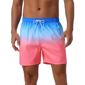 INSPIRE CHIC Men's Contrast Color Gradient Elastic Waist Summer Drawstring Beach Shorts - 1 of 4