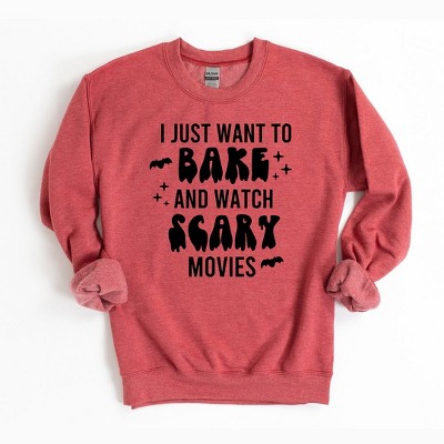 Simply Sage Market Women's Graphic Sweatshirt Bake And Watch Scary Movies