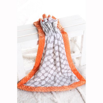 Bacati - Grey Dots with Solid Border Blanket (Grey Dots/Orange Border)