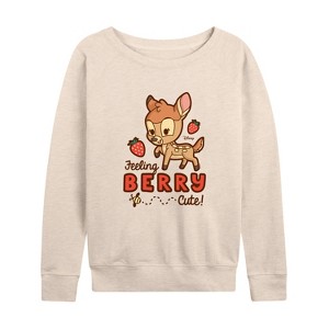 Women's - Disney - Feeling Berry Cute Lightweight French Terry Wide Neck Long Sleeve Shirt - 1 of 4