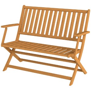 2-Person Foldable Wood Outdoor Bench with Backrest and Armrests for Garden, Porch, Park, Balcony - 1 of 4