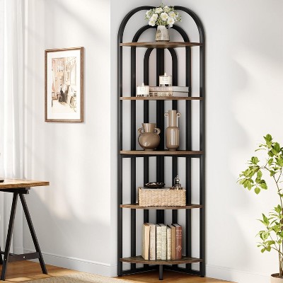 Tribesigns 5-Tier Corner Shelf, 71-Inch Tall Rustic Bookshelf, Arched Shelf Stand Display Rack for Small Space Living Room Home Office