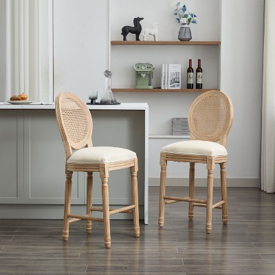 Sapphtopaz French Style Wooden Dining Chairs Set of 2, Solid Wood Frame Accent Chairs, Linen Fabric Kitchen Chairs for Dining Room, Kitchen