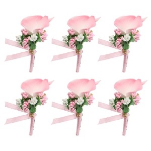 Unique Bargains Calla Lily Boutonnieres Silk Ribbon Artificial Flowers with Pins 2 Pcs - 1 of 4