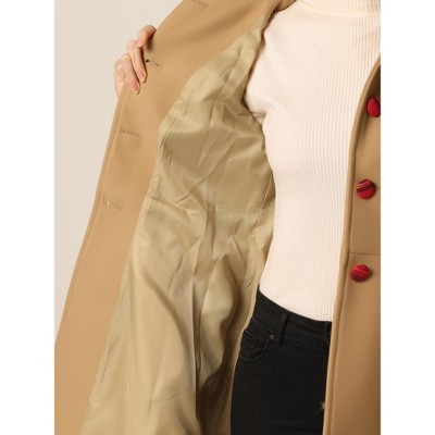 Allegra K Women's Peter Pan Collar Contrast Trim Single Breasted Winter Long Coat Khaki Small — фото 4
