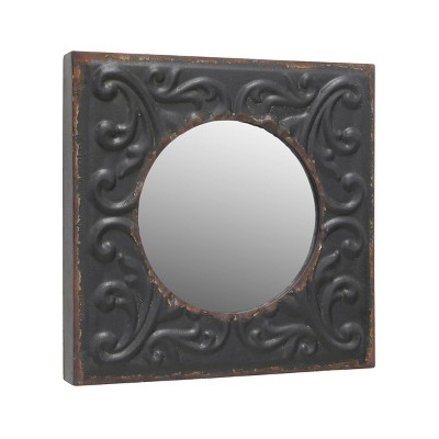 11.8" x 11.8" Decorative Square Metal Wall Mirror Charcoal - Stonebriar Collection