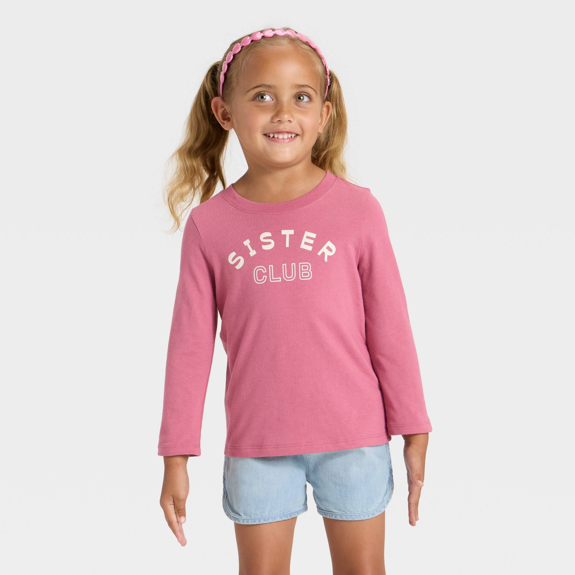 Toddler Girls' Long Sleeve Sister Club Graphic Shirt - Cat & Jack™ Rose Pink 5T