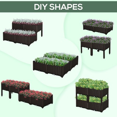 Brown 4-Piece Plastic Raised Garden Bed Planter Set
