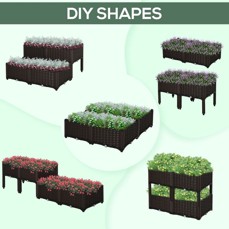 Outsunny Plastic Raised Garden Bed Planter Raised Bed with Self-Watering Design and Drainage Holes for Flowers, 5 of 7