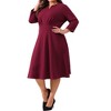 Agnes Orinda Women's Plus Size Wedding Split Neck 3/4 Sleeve Pocket A-Line Midi Dress - 2 of 4