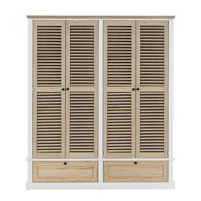 TIRAMISUBEST 4-Shutter Door Wardrobe with 2 Drawers - Mobile Storage Cabinet, Locking Wheels & Adjustable Shelf