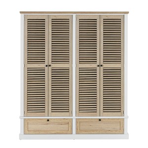 TIRAMISUBEST 4-Shutter Door Wardrobe with 2 Drawers - Mobile Storage Cabinet, Locking Wheels & Adjustable Shelf - 1 of 4
