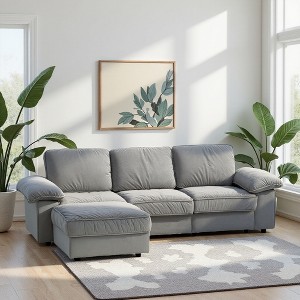 GDFStudio Cleo 105.5'' Modern Convertible L-Shaped 4-Seater Velvet Upholstered Sectional Sofa - 1 of 4