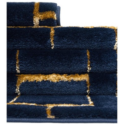Navy Blue & Gold Trellis Rectangular Synthetic Area Rug