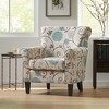 Fabric Floral Upholstery Club Chair with Rolled Armrests, Tapered Birch Wood Legs and Tonal Piping, Multi-Colored Contemporary Design - 2 of 4