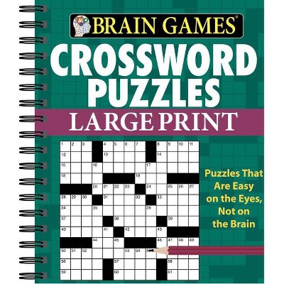  Brain Games - Crossword Puzzles - Large Print (Green) - (Spiral Bound) 