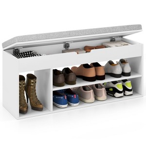 Tangkula Shoe Bench Home Entryway Shoes Storage Bench w/ Padded Seat & Hidden Storage White - 1 of 4