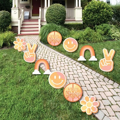Big Dot of Happiness Stay Groovy - Lawn Decorations - Outdoor Boho Hippie Party Yard Decorations - 10 Piece