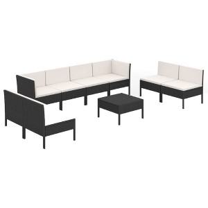 vidaXL Patio Lounge Set Outdoor Sectional Sofa Set Table Poly Rattan Black - 1 of 4