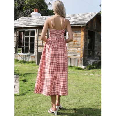Женские платья INSPIRE CHIC Women's Gingham Summer Spaghetti Strap Sleeveless Smocked Sundress A-Line Maxi Dress Medium Red — фото 3