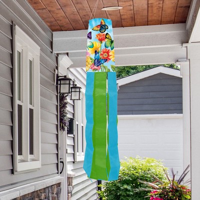Spring Fluttering Butterflies Polyester Windsock with Green and Blue Tails