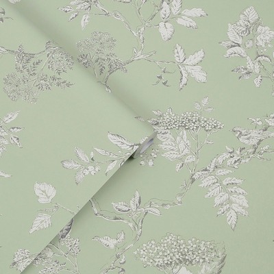Laura Ashley Elderwood Sage Floral Botanical Wallpaper