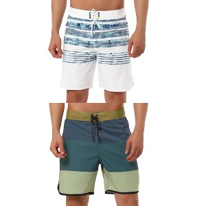 Lars Amadeus Men's Striped Color Block Swimming Drawstring Swimming Surfing Board Shorts 2 Pack - 1 of 4