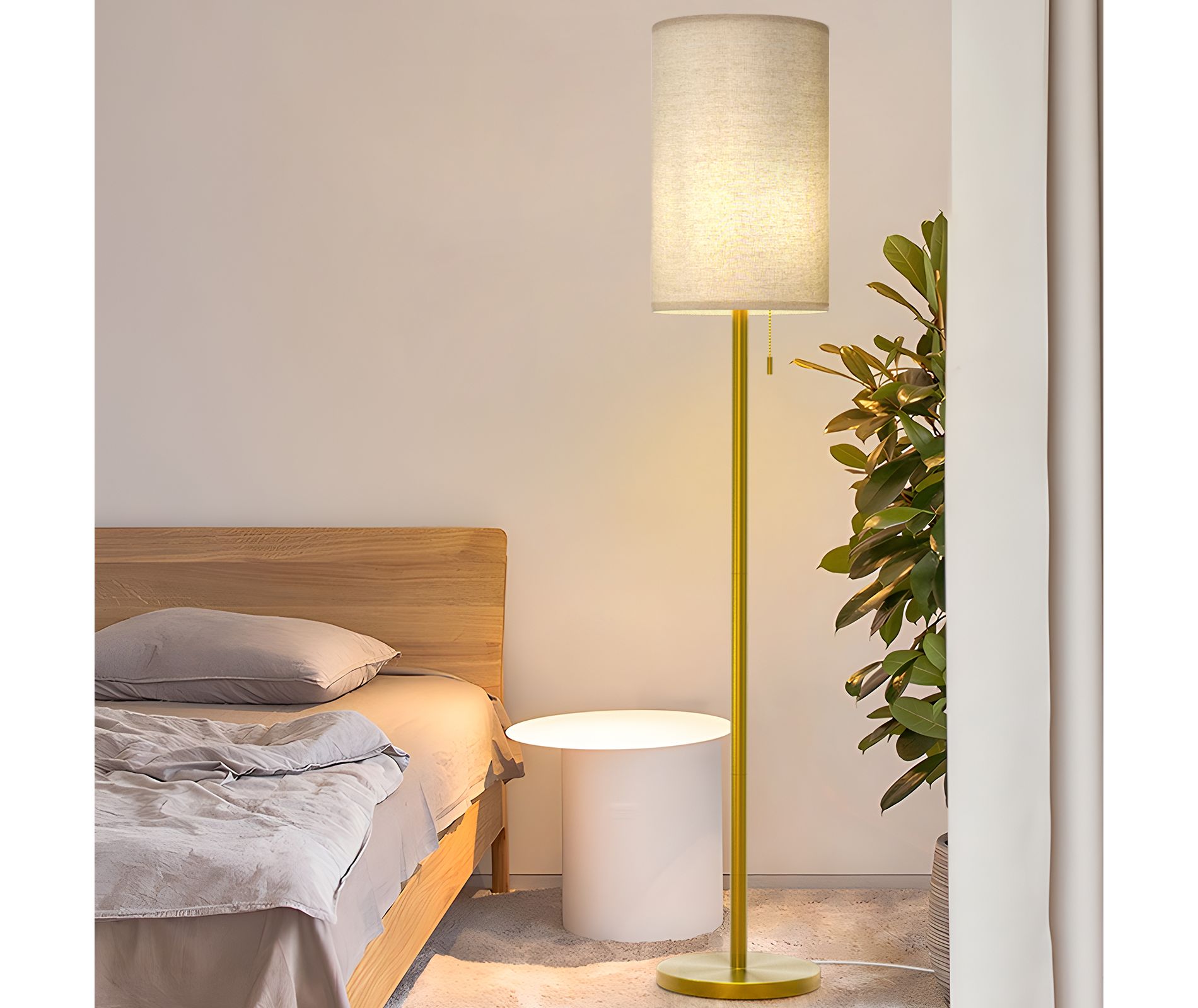 Maxax Gold Floor Lamp with Painted Iron and Rattan Shade, Modern Farmhouse Style Floor Lamp for Living Room, Bedroom, Reading,E26 Bulb Compatibility,