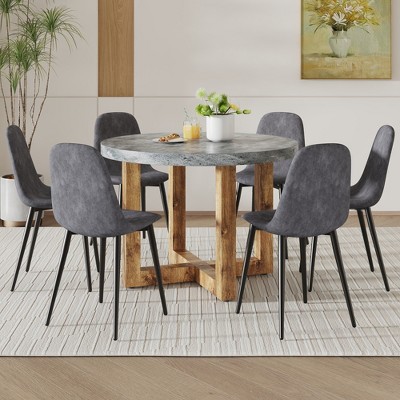 Xiyuyeu Round Dining Table Set For 4 Modern Practical Wooden Mdf Dining ...