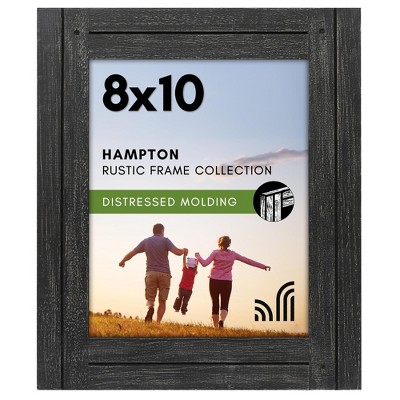 Americanflat Collage Picture Frame in with Three Displays Textured Wood and Polished Glass for Wall and Tabletop - Charcoal 8" x 10"