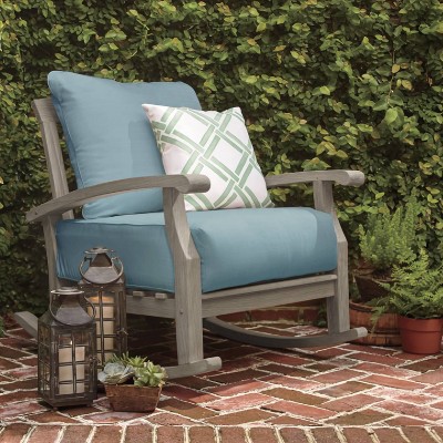 Caterina Teak Patio Rocking Chair with Cushion - Blue Spruce - Cambridge Casual: Weather-Resistant Outdoor Rocker