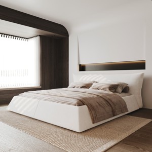 Modern Queen Size Upholstered Bed Frame with Soft Velvet Headboard, Solid Wood Platform Bed Frame for Bedroom – The Pop Home - 1 of 4