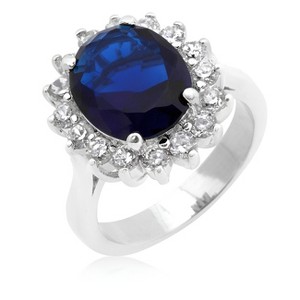 Slickblue Women's Royal Blue CZ Engagement Ring, 6ct Oval Stone, Rhodium Finish, Prong Setting, Sizes 5-10 - 1 of 3