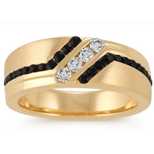 Pompeii3 1 Ct TW Mens Black & White Diamond Wedding Band 10k Yellow Gold Ring - 1 of 4