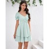 Clearlove Women's Mini Dress Layer Ruffle Hem Short Lantern Sleeve V Neck Dress A Line Casual Flowy Dress - 2 of 4