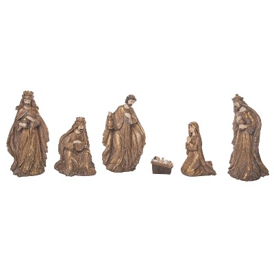 Transpac Resin 7.99 in. Brown Christmas Elegant Gilded Nativity Set of 6