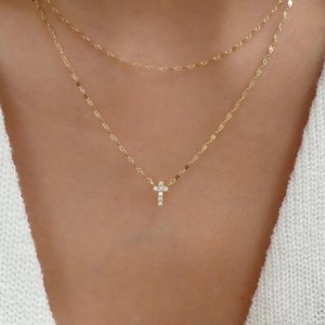 Clotth 925 Sterling Silver Double-Layered Pave Cross Pendant Necklace: The Ultimate Street Trendsetter's Statement for Women - 1 of 4
