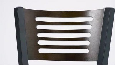 Walnut Wood Back Black Vinyl Seat Metal Barstool