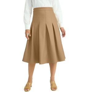 Jessica London Women's Plus Size Faux Leather Pleated Midi Skirt - 1 of 4