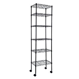 FONTOI Storage Racks, 6-Tier Shelving Unit with Wheels and Hanging Hooks, Wire Storage Organizers for Garage Kitchen, Black, 17.32"*62.99"*11.42" - 1 of 4