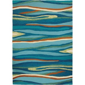 Homefires Ocean Waves Indoor & Outdoor Rug – Coastal Style, Fade-Resistant, Durable, & Perfect for Patio, Porch, or Living Room Use - 1 of 3