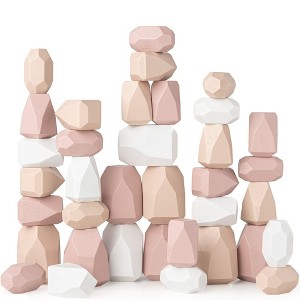 Stacking Rocks 36 Pieces, 36 months+, Toddler Stacking Blocks, Wooden Rocks Sensory Toys By Comfy Cubs - 1 of 4