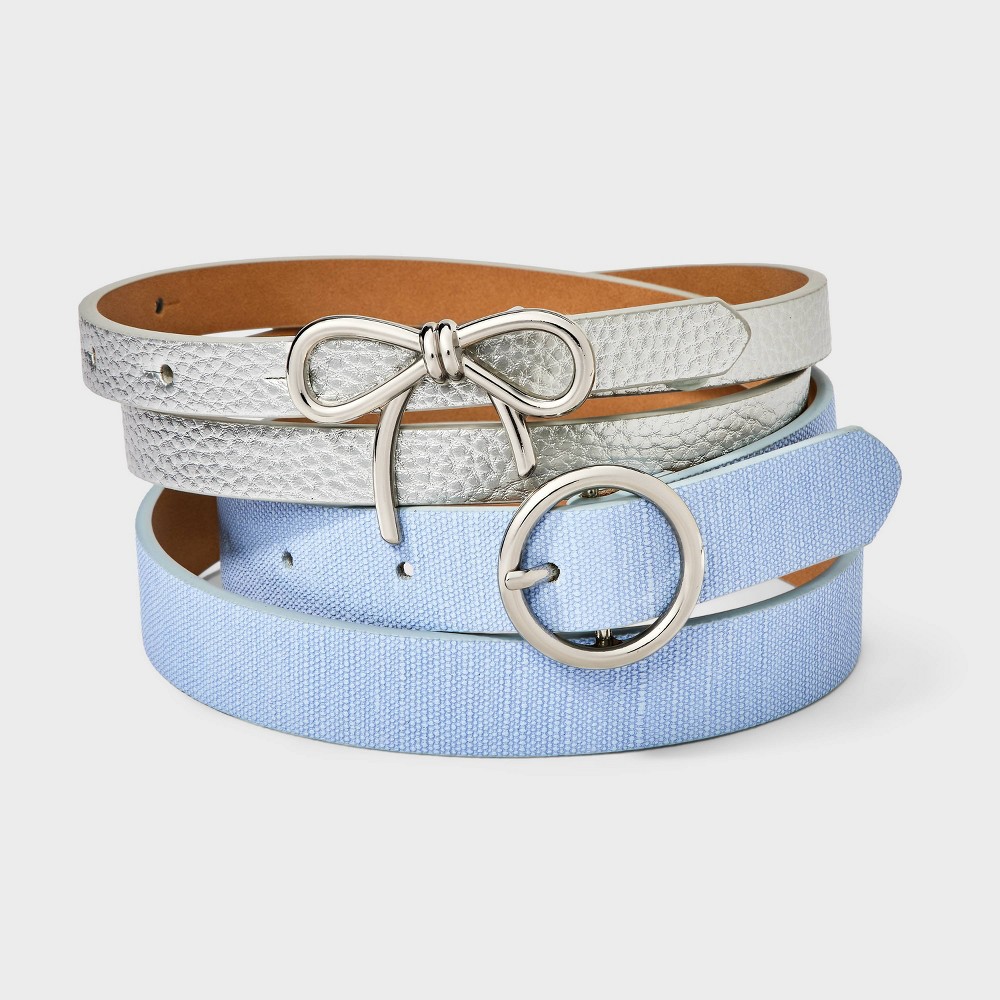 Girls' 2pk Belt Set Silver and Faux Chambray - Cat & Jack™ L