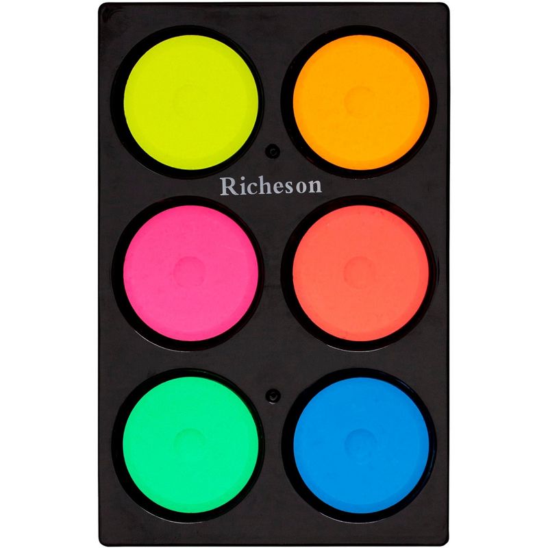 Jack Richeson Tempera Cakes, Small Size, Assorted Fluorescent Colors, Set of 6, 1 of 2