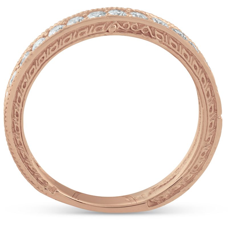 Pompeii3 14k Rose Gold 1/3ct Diamond Vintage Wedding Ring Scroll Pattern Stackable Band, 3 of 5